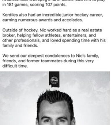 Nic Kerdles Missed By Hockey Enthusiasts