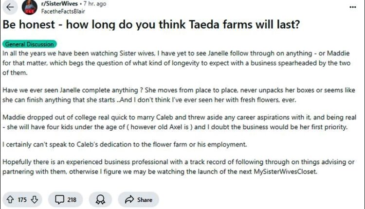 Sister Wives Fans Discuss Janelle Brown And TAEDA Farms – Reddit