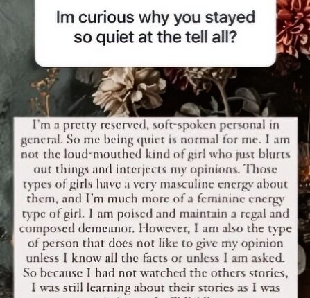 Tigerlily Has A Brainwashed Excuse For Being Quiet – IG Via Reddit