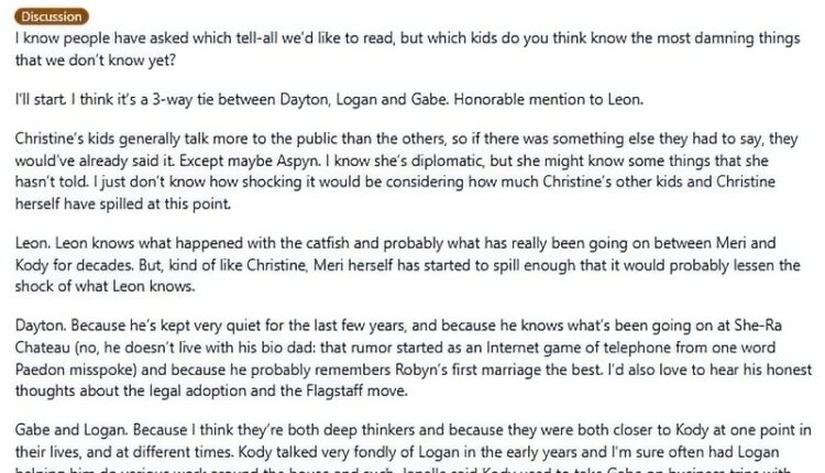 Discussion On Which Kids Could Spill Sister Wives Tea – Reddit