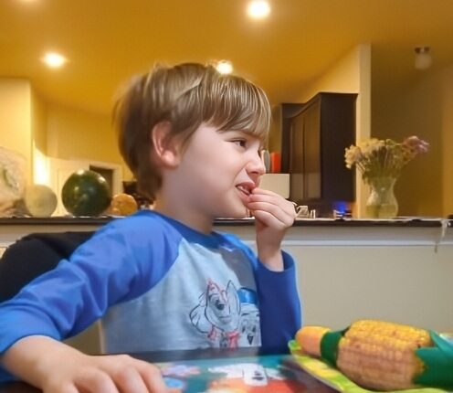 Axel tastes his first meat – @paola_mayfield – Instagram
