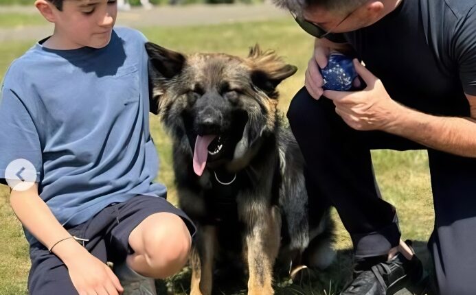 Simon and his son with their tired dog – Instagram