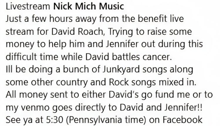 David Roach Fundraiser By Junkyard – Facebook