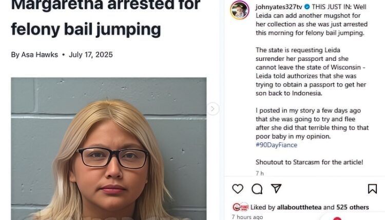 Leida arrested for bail jumping – Starcasm via John Yates – Instagram