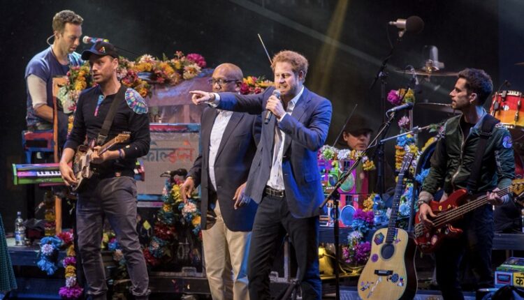 London,,England,,06.28.2016,Prince,Harry,Joins,Coldplay,Onstage,At,Sentebale