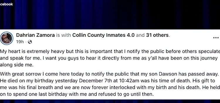 Dad Dahrian shared heartbreaking post – Facebook