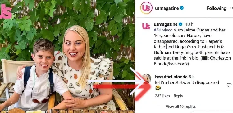 Dugan replies to US Weekly on Instagram
